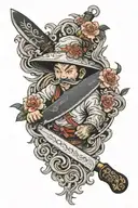 frying pan chef knife tattoo design idea
