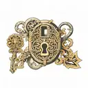 A lock and key design with intricate patterns and hidden symbols representing secrets and mysteries, incorporating elements of neotraditional style tattoo design idea