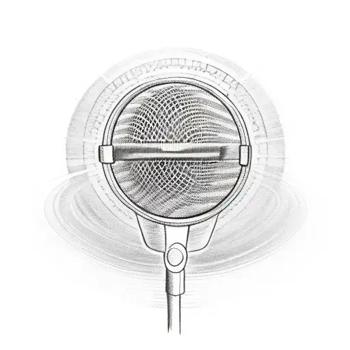 A sketch-style tattoo of a microphone with the name Esteban written in Chicano lettering as if it's sound waves tattoo design idea