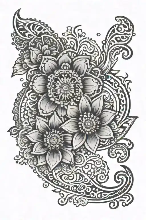 henna style hand tattoo stencil featuring flowers, virgo symbols, and moons  tattoo design idea