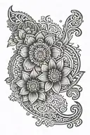 henna style hand tattoo stencil featuring flowers, virgo symbols, and moons  tattoo design idea