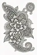 henna style hand tattoo stencil featuring flowers, virgo symbols, and moons  tattoo design idea