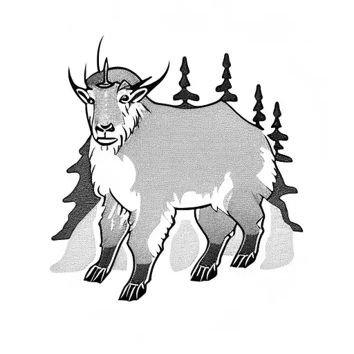 A majestic mountain goat standing on a rocky cliff, with a compass rose integrated into the background tattoo design idea
