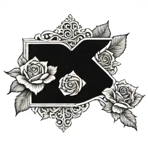 A blackwork tattoo of a cross with a banner that says 'Jose' intertwined with roses and sunflowers tattoo design idea