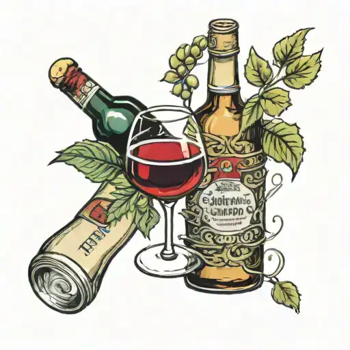 glass of wine a spliff and bottle of San Miguel  tattoo design idea
