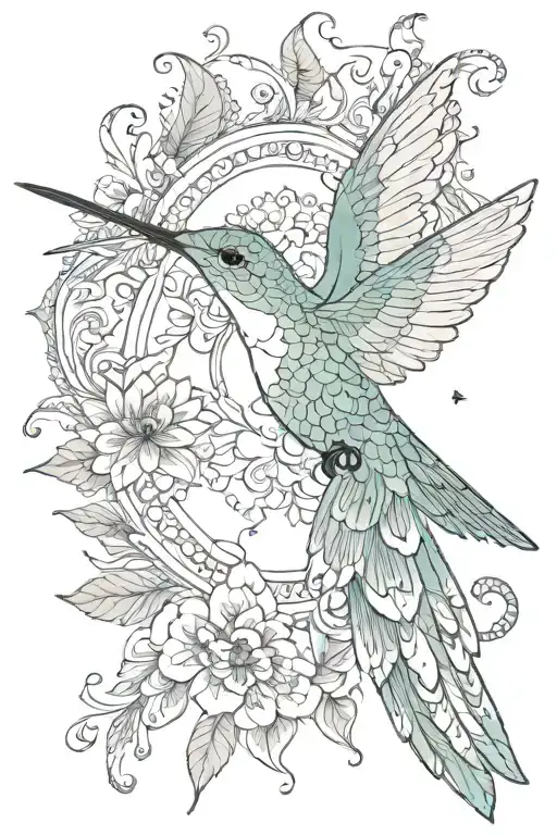 hummingbird with mandala wings tattoo design idea