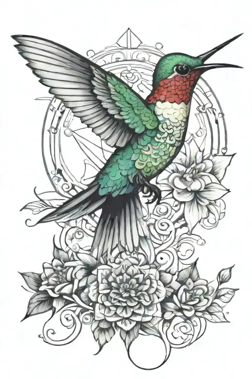 hummingbird with mandala design incorporating elements tattoo design idea
