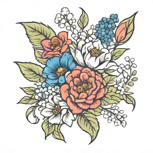 January and March birth flower bouquet tattoo design idea