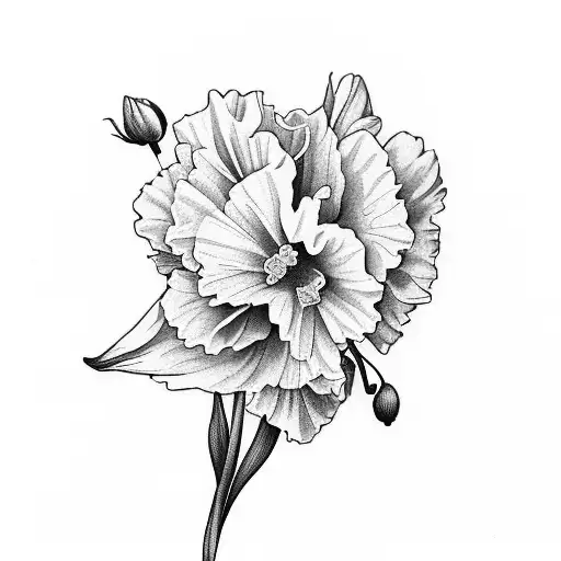 3 yellow daffodil  2 carnations  2 violet  1 rose  1 larkspur  1 poppy  1 cosmos  tattoo design idea