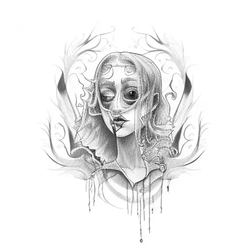 blind girl, tim burton style tattoo design idea