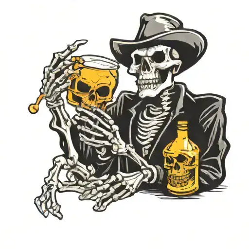 skeleton holding a bottle of Fireball Whiskey tattoo design idea