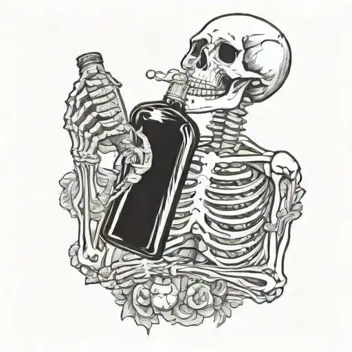 skeleton holding a bottle of Fireball Whiskey tattoo design idea