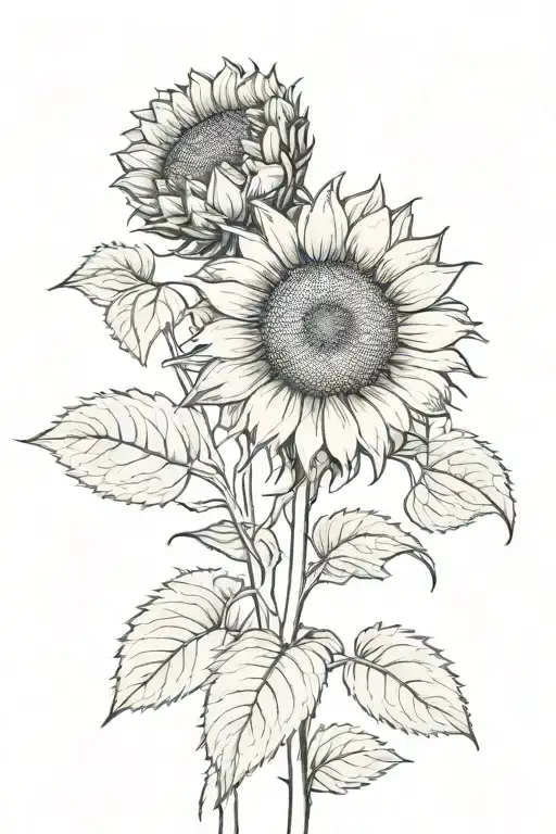 single sunflower and single rose across from eachother tattoo design idea
