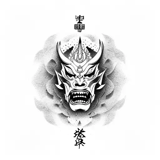 A Hannya mask made of knife blades tattoo design idea