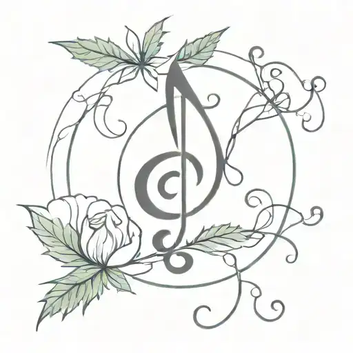 A minimalist tattoo design of a music note intertwined with a cannabis leaf, symbolizing the client's love for music and weed tattoo design idea