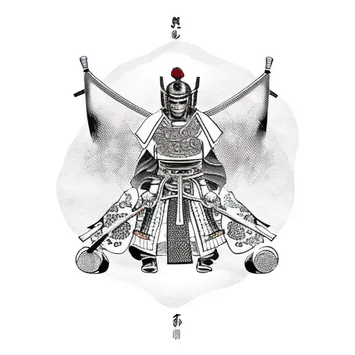 Samurai in armour and kimono tattoo design idea