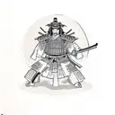 Samurai in kimono with a resting samurai armour aside tattoo design idea