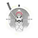 Samurai in kimono with a resting samurai armour aside tattoo design idea