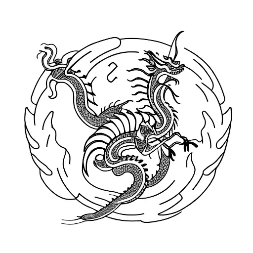 A minimalist tattoo of a mechanical dragon wrapped around a shamisen (traditional Japanese musical instrument) tattoo design idea