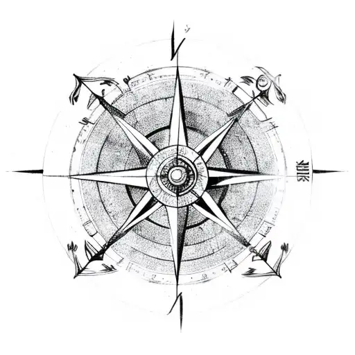 an arrow brakes a compass that shows south tattoo design idea