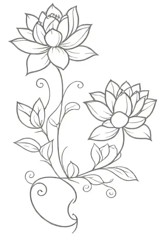 Lotus flower, tendrils, patterns, garlands tattoo design idea