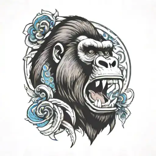 gorilla face and horse shoe tattoo design idea