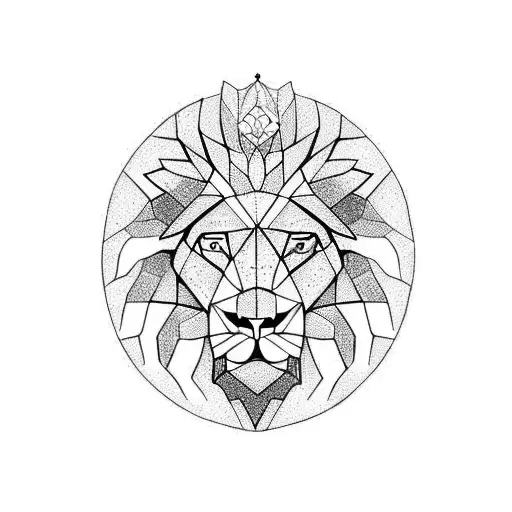 geometric lion head with 3 points and inside a human heart tattoo design idea