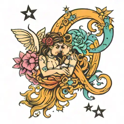 Gemini and Aquarius love you to the moon tattoo design idea