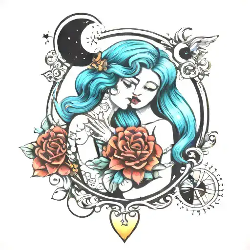 Gemini and Aquarius love you to the moon tattoo design idea