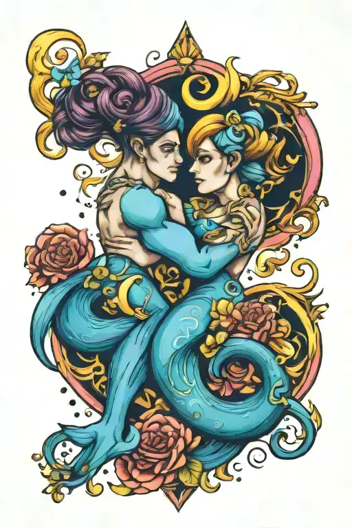 Gemini and Aquarius love symbol merging tattoo design idea