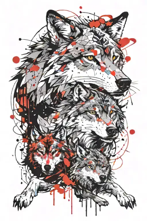 wolf, peicies, twin, wealth, 3 sons, wife, time, leadership tattoo design idea