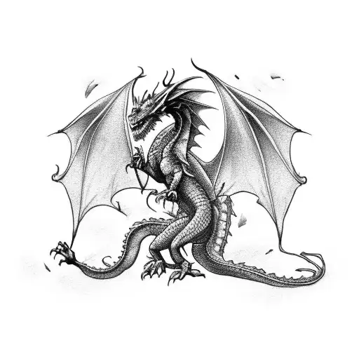  a dragon with a mug of beer in hand. The dragon must have 3 pairs of wings. tattoo design idea