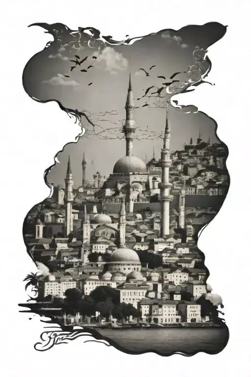 istanbul skyline tattoo design idea