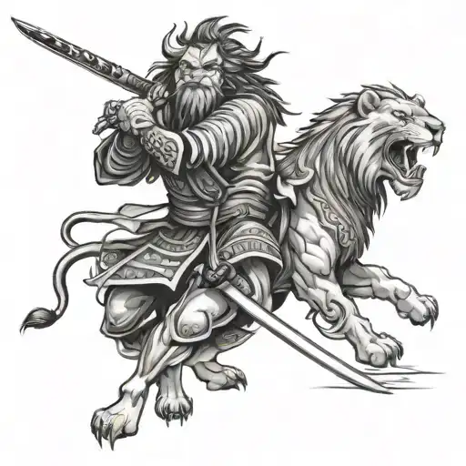lion and samurai warrior tattoo design idea