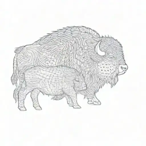 a bison and its calf tattoo design idea