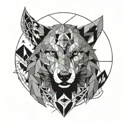 A geometric design incorporating elements of a wolf and owl tattoo design idea