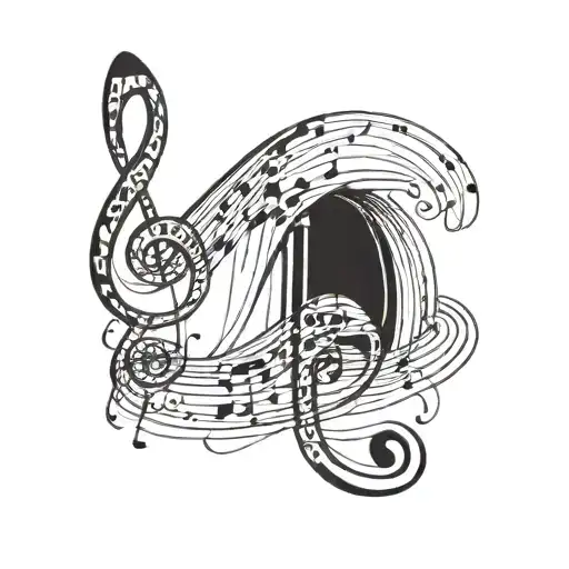Musical notes intertwined with waves for progressive music lover tattoo design idea
