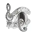 Musical notes intertwined with waves for progressive music lover tattoo design idea