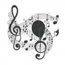 Musical notes intertwined with waves for progressive music lover tattoo design idea