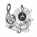 Musical notes intertwined with waves for progressive music lover tattoo design idea
