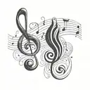 Musical notes intertwined with waves for progressive music lover tattoo design idea