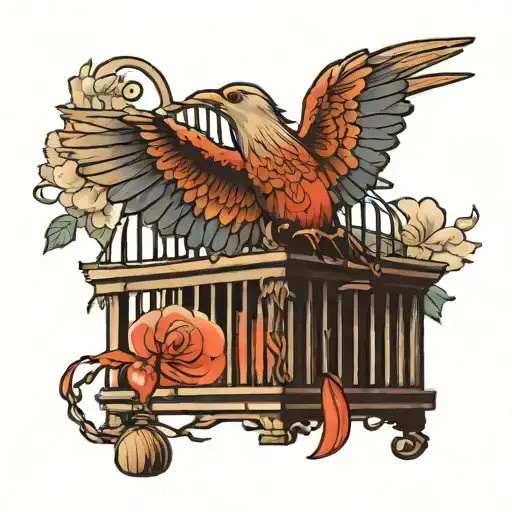 A small bird flying out of an open cage, representing freedom and the idea of living life to the fullest but small detai tattoo design idea