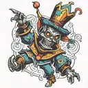 robot court jester tattoo design idea