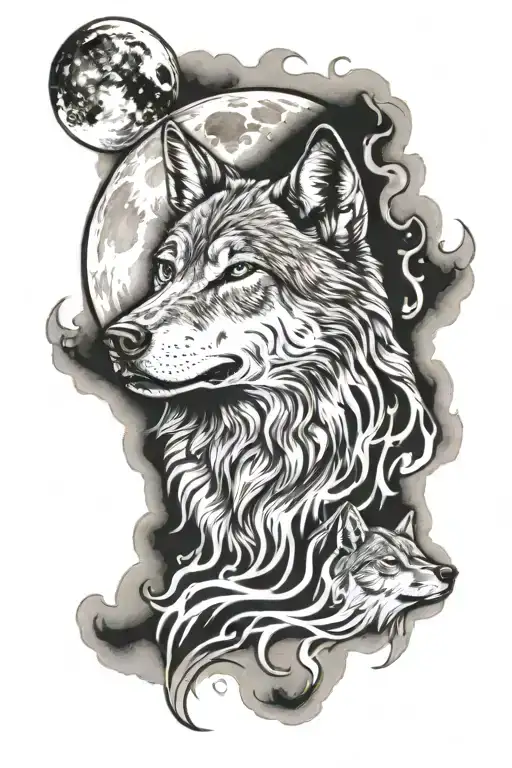 wolf , moon , fire upper arm tattoo some colour tattoo tattoo design idea