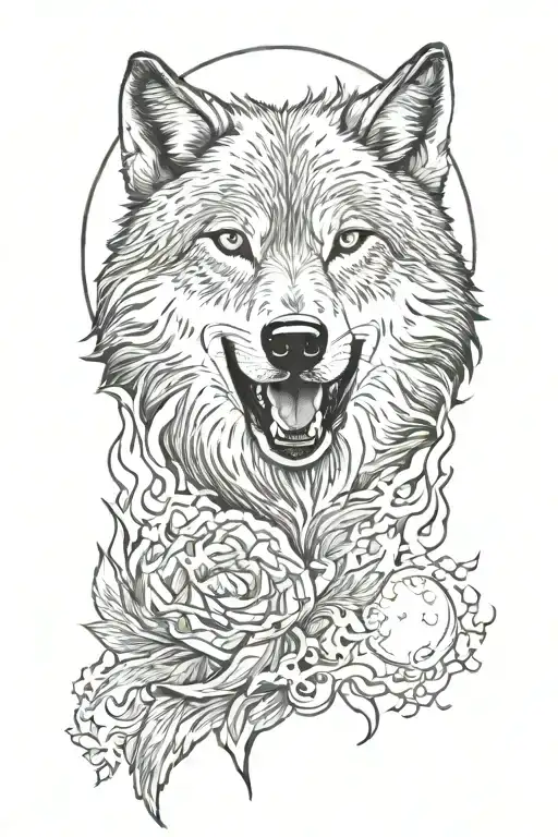 wolf , moon , fire tattoo design idea