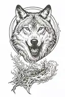 wolf , moon , fire tattoo design idea