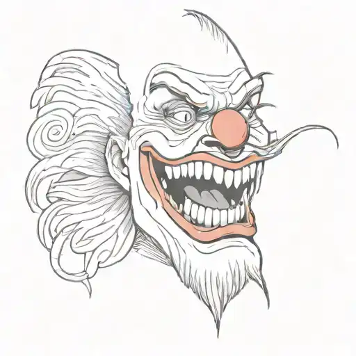 traditional bold line clown face with big mouth and sharp teeth, black and grey  tattoo design idea