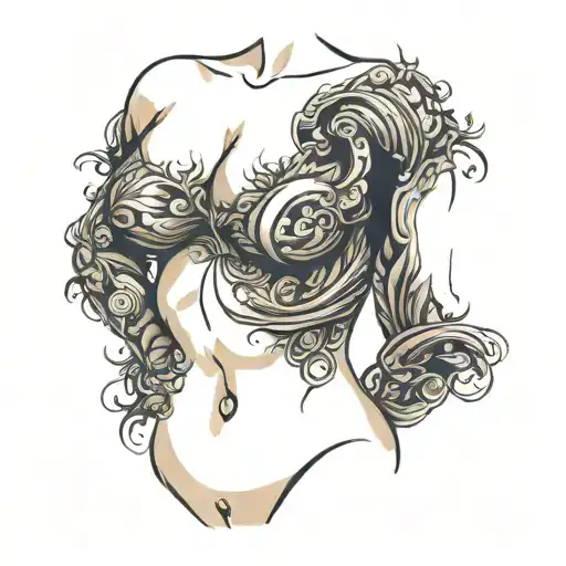 muscular female torso tattoo design idea