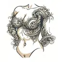 muscular female torso tattoo design idea