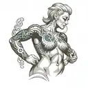 muscular female torso tattoo design idea